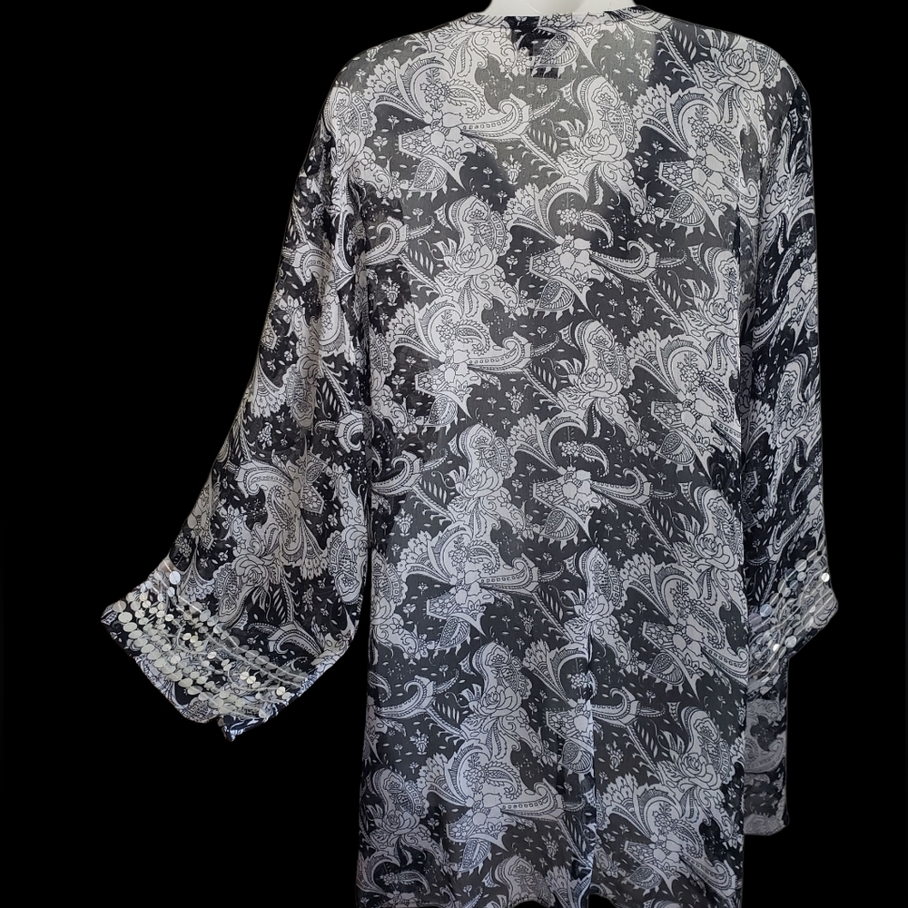 Signiture Black and White Sheer Floral Tunic/Coverup